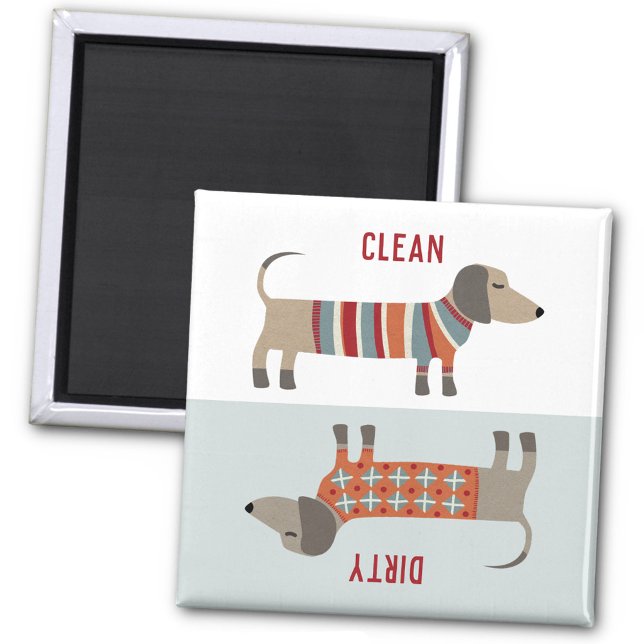 Clean Dirty Dachshund Sausage Dog Dishwasher Magnet (Dirty or clean dishwasher magnet featuring two fun dachshund wiener sausage dogs)