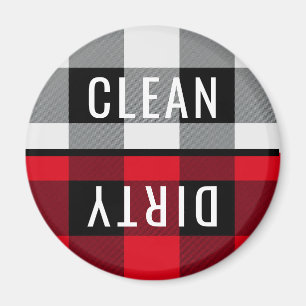 Clean Dirty Dishwasher Buffalo Check Plaid Round Magnet