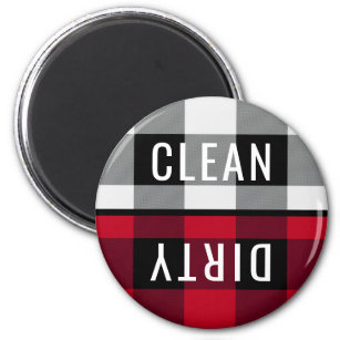 Clean Dirty Dishwasher Buffalo Check Plaid Round Magnet