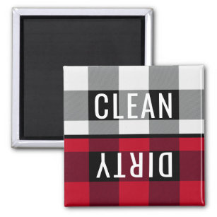 Clean Dirty Dishwasher Buffalo Check Plaid Square Magnet