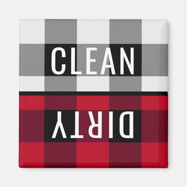 Clean Dirty Dishwasher Buffalo Check Plaid Square Magnet (Front)