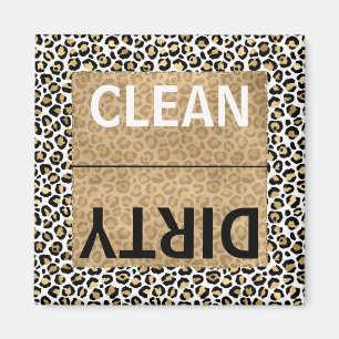 Clean/Dirty Dishwasher Gold Glam Leopard Print Magnet