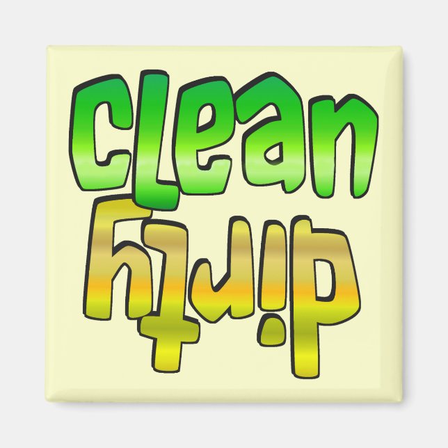 Clean Dirty Dishwasher Magnet Green Yellow (Front)