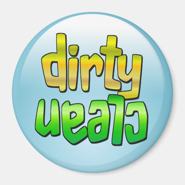 Clean Dirty Dishwasher Magnet Green Yellow Round (Front)
