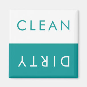 Clean Dirty Dishwasher Magnet in Teal & White