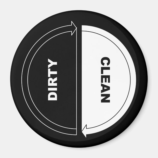 Clean-Dirty dishwasher magnet (on black) (Front)