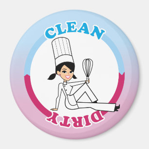 Clean Dirty Dishwasher Magnet with Illustration