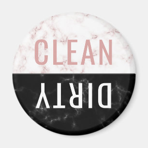 Clean Dirty Dishwasher Pink Black Marble Round Magnet