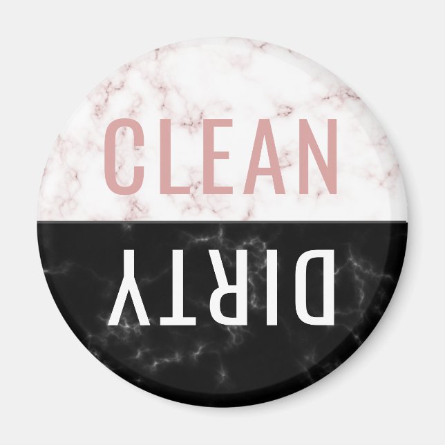 Clean Dirty Dishwasher Pink Black Marble Round Magnet (Front)