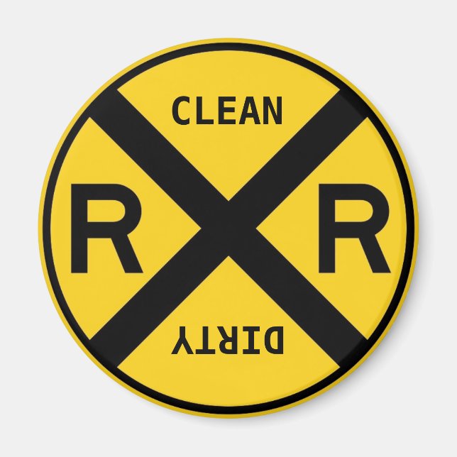 Clean Dirty Dishwasher Railroad Crossing Magnet (Front)