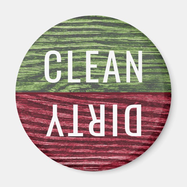 Clean Dirty Dishwasher Red Green Rustic Wood Magnet (Front)