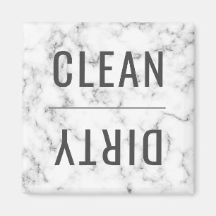 Clean Dirty Dishwasher White Black Marble Magnet