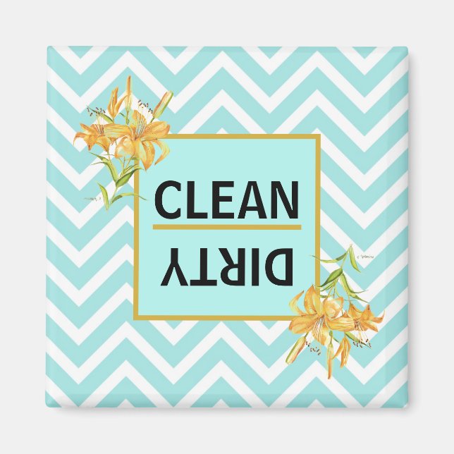 Clean Dirty flip turquoise and gold dishwasher Magnet (Front)