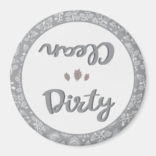 Clean Dirty Floral Grey Dishwasher Home Office Magnet
