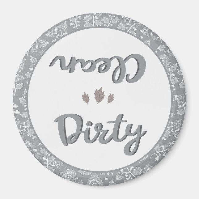 Clean Dirty Floral Grey Dishwasher Home Office Magnet (Front)