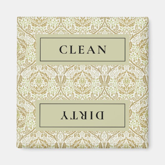 CLEAN DIRTY Gold Floral Dishwasher Magnet (Front)