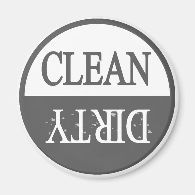 Clean dirty Gray round dishwasher magnet (Front)