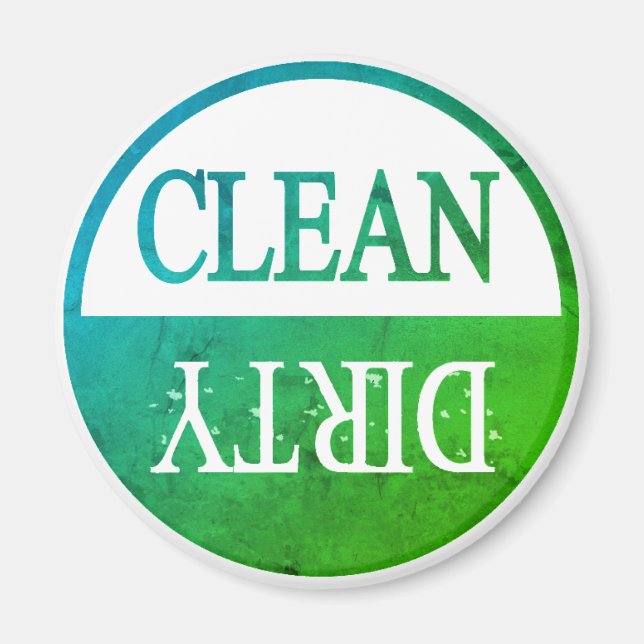 Clean dirty green round dishwasher magnet (Front)