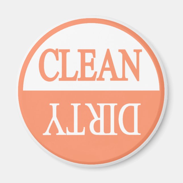 Clean dirty orange round dishwasher magnet (Front)