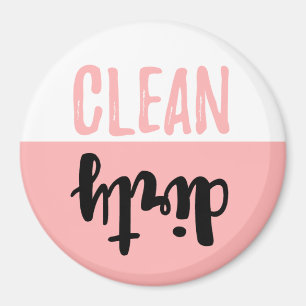 Clean Dirty Pink White Black Brush Dishwasher Magnet