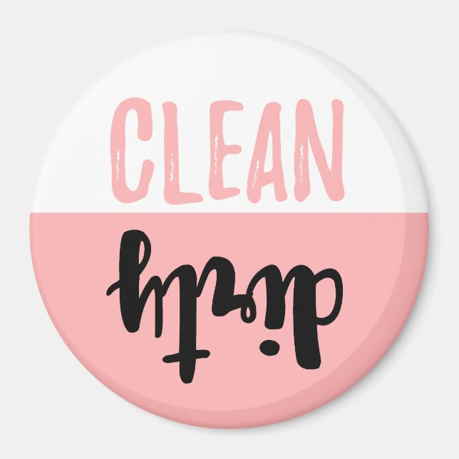 Clean Dirty Pink White Black Brush Dishwasher Magnet (Front)