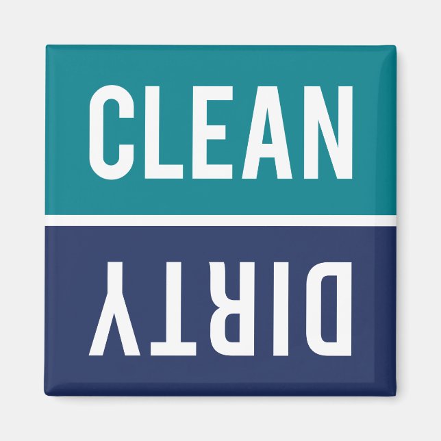 Clean Dirty Teal and Navy Blue Dishwasher Magnet (Front)