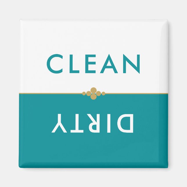 Clean Dirty Teal And White Dishwasher Magnet (Front)