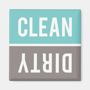 Clean Dirty Turquoise Blue and Grey Dishwasher Magnet