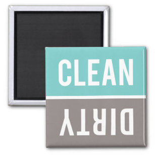 Clean Dirty Turquoise Blue and Grey Dishwasher Magnet