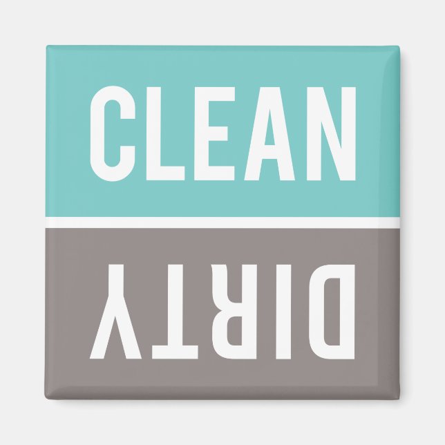 Clean Dirty Turquoise Blue and Grey Dishwasher Magnet (Front)