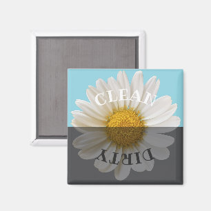 Clean Dirty White Daisy Blue Dishwasher Magnet