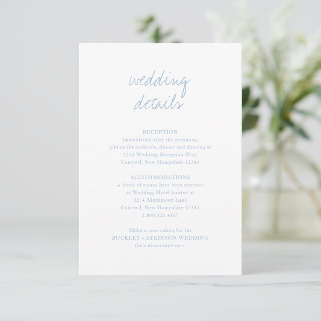 Clean Dusty Blue Botanical Elegant Wedding Enclosure Card (Standing Front)