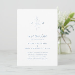 Clean Dusty Blue Botanical Elegant Wedding Save The Date