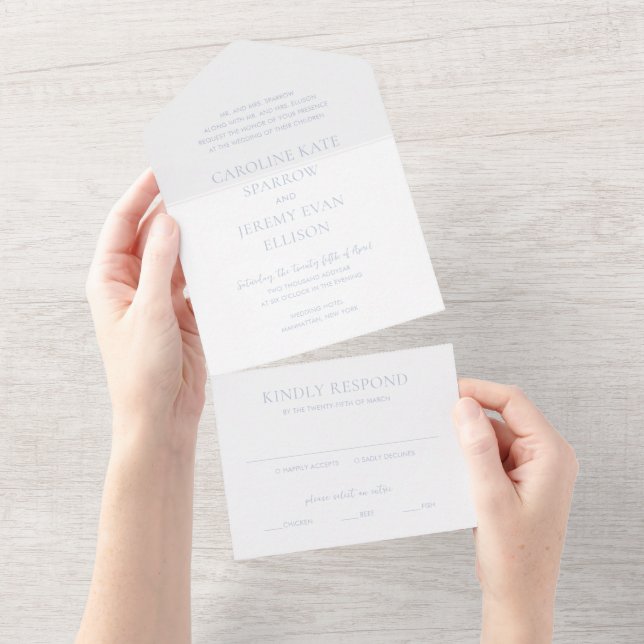 Clean Dusty Blue Elegant Wedding All In One Invitation (Tearaway)