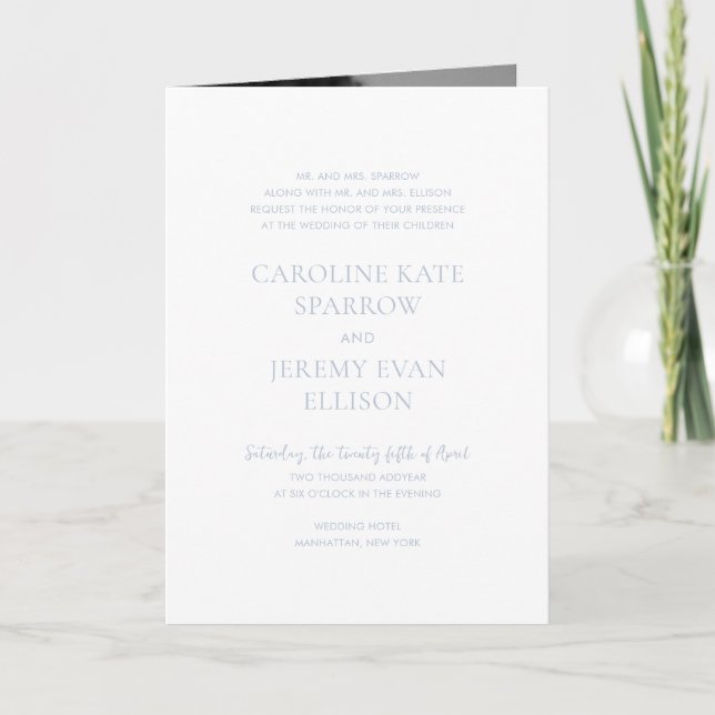Clean Dusty Blue QR Code Elegant Wedding Invitation (Front)