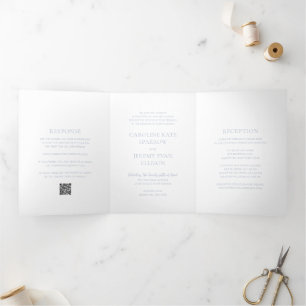 Clean Dusty Blue QR Code Elegant Wedding Tri-Fold Invitation