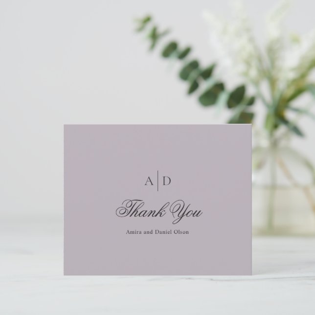 Clean Dusty Lilac Budget Wedding Thank You Card (Standing Front)