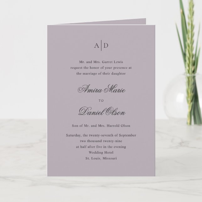 Clean Dusty Lilac Classic Wedding Invitation (Front)
