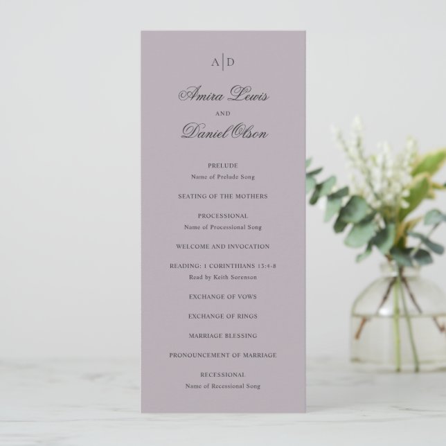 Clean Dusty Lilac Classic Wedding Programme (Standing Front)