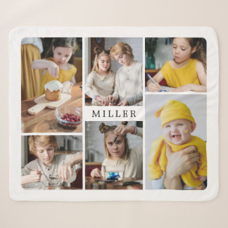 Clean Elegant White Family 6 Photo Collage Sherpa Blanket