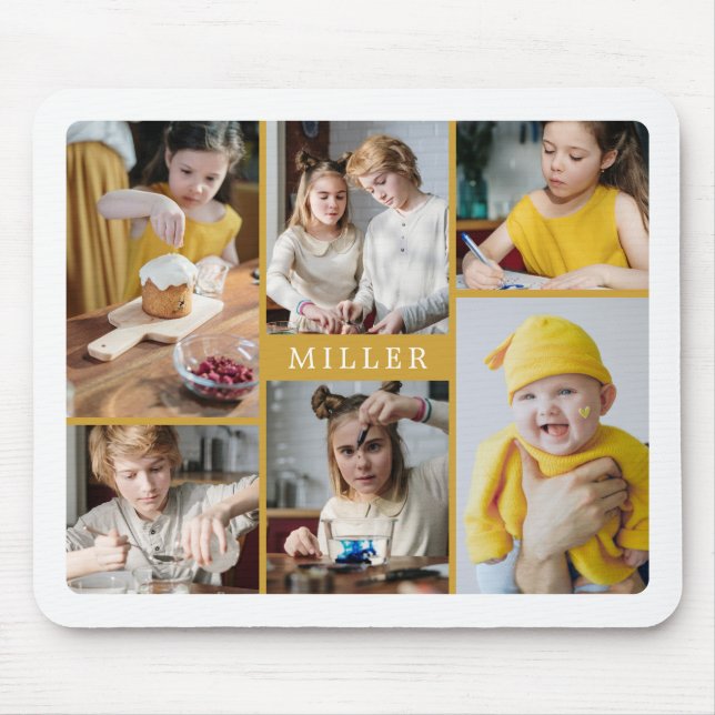 Clean Elegant Yellow Family 6 Photo Collage Mouse Mat (Front)