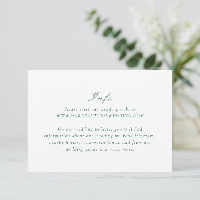 Clean Emerald Green Elegant Wedding Enclosure Card (Standing Front)