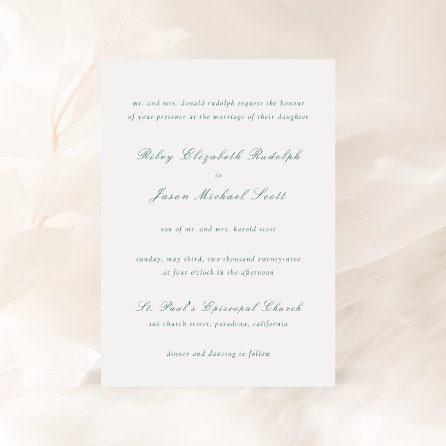 Clean Emerald Green Elegant Wedding Invitation (Creator Uploaded)
