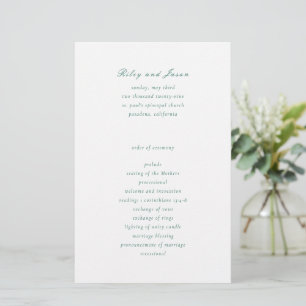 Clean Emerald Green Elegant Wedding Program