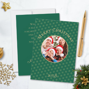 Clean Forest Green Snowflakes Christmas  Holiday Card
