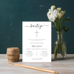 Clean Formal Spanish Baptism Black & White Bautizo Invitation
