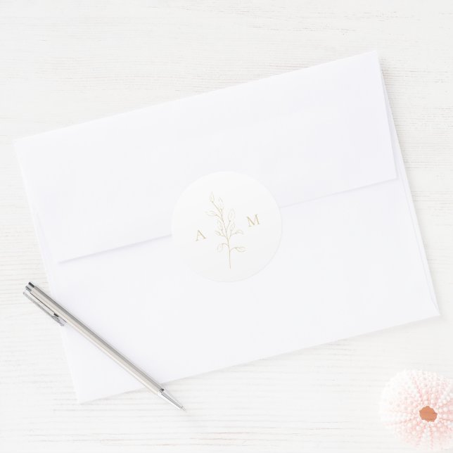 Clean Gold Botanical Elegant Wedding Classic Round Sticker (Envelope)