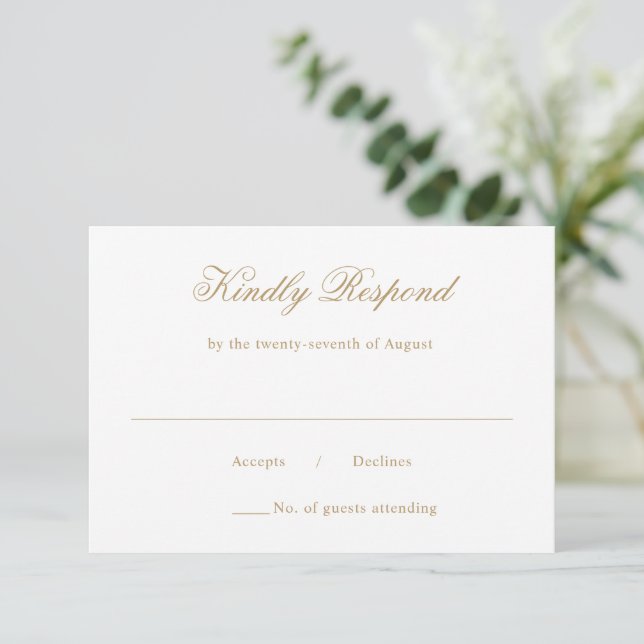 Clean Gold Classic Wedding RSVP Card (Standing Front)