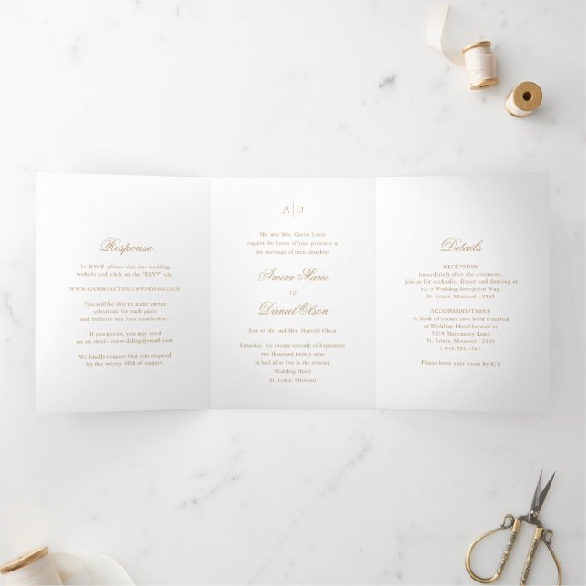Clean Gold Classic Wedding Tri-Fold Invitation (Inside)