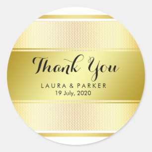 Clean Gold Fpil Striped Thank You Wedding Classic Round Sticker